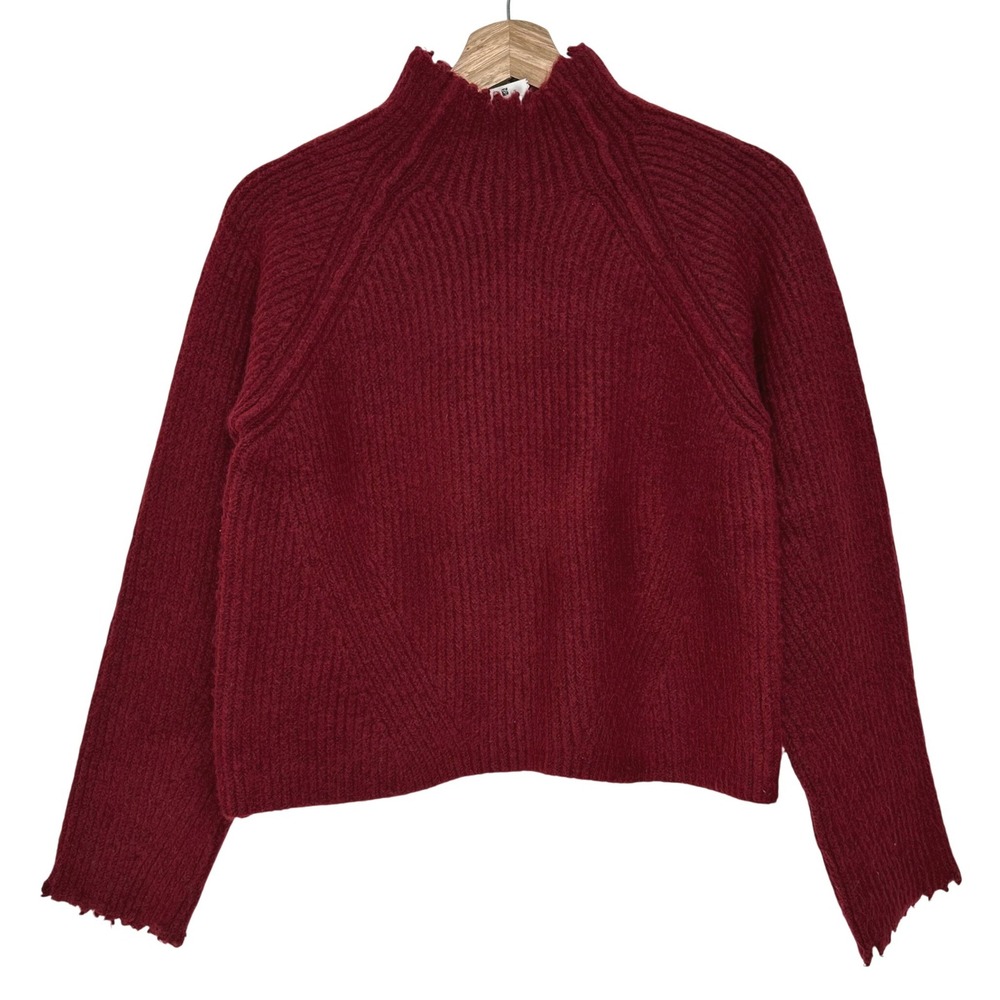 Favorite Daughter The Oma Wool Blend Raw Edge Ribbed Sweater Burgundy XS - Picture 4 of 14